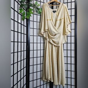 Vintage Ashro Gold Shimmer Cowl Drape Sleeve Dress